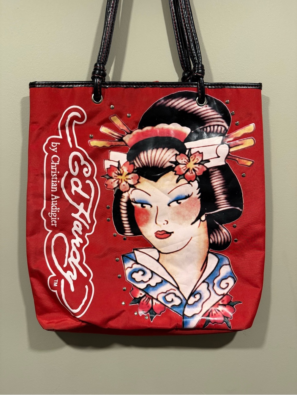 Ed Hardy Christian Audgier Red Geisha Japan womens Tote Bag
